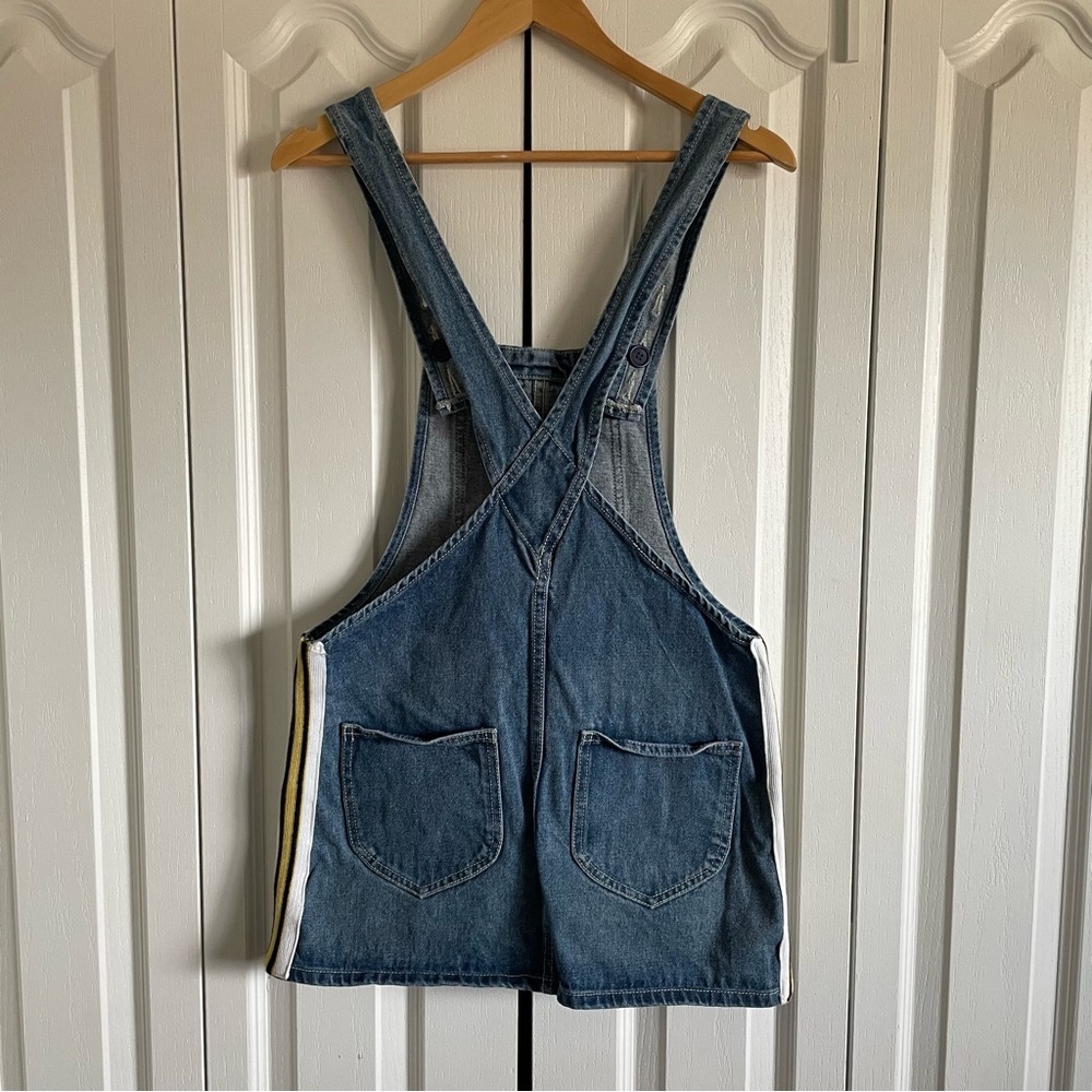 Dance & Marvel Denim Overall Dress Women’s S Blue Retro Stripe Distressed Skirt - Picture 8 of 13